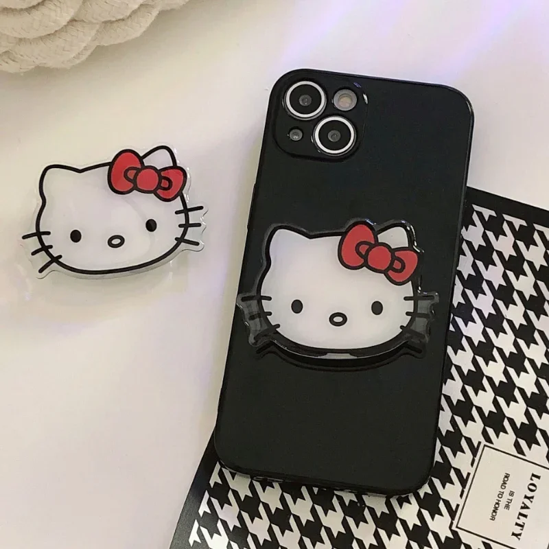 Kawaii Hello Kittys Cute Bow Girl Heart Finger Buckle Mobile Phone Holder Drip Glue Inflatable Desktop Holder Back Sticker Gifts