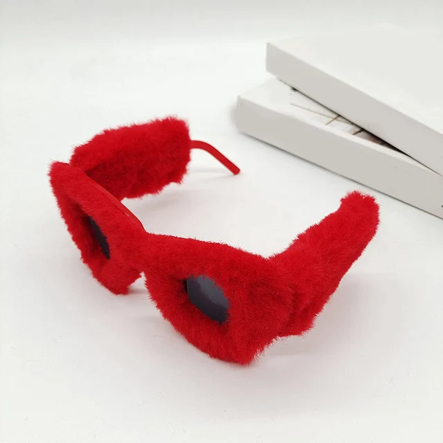 OEC CPO Ladies Soft Fur Velvet Cat Eye Sunglasses Women Fashion Colorful Handmade Sun Glasses Female Trendy Shades UV400 Eyewear C2