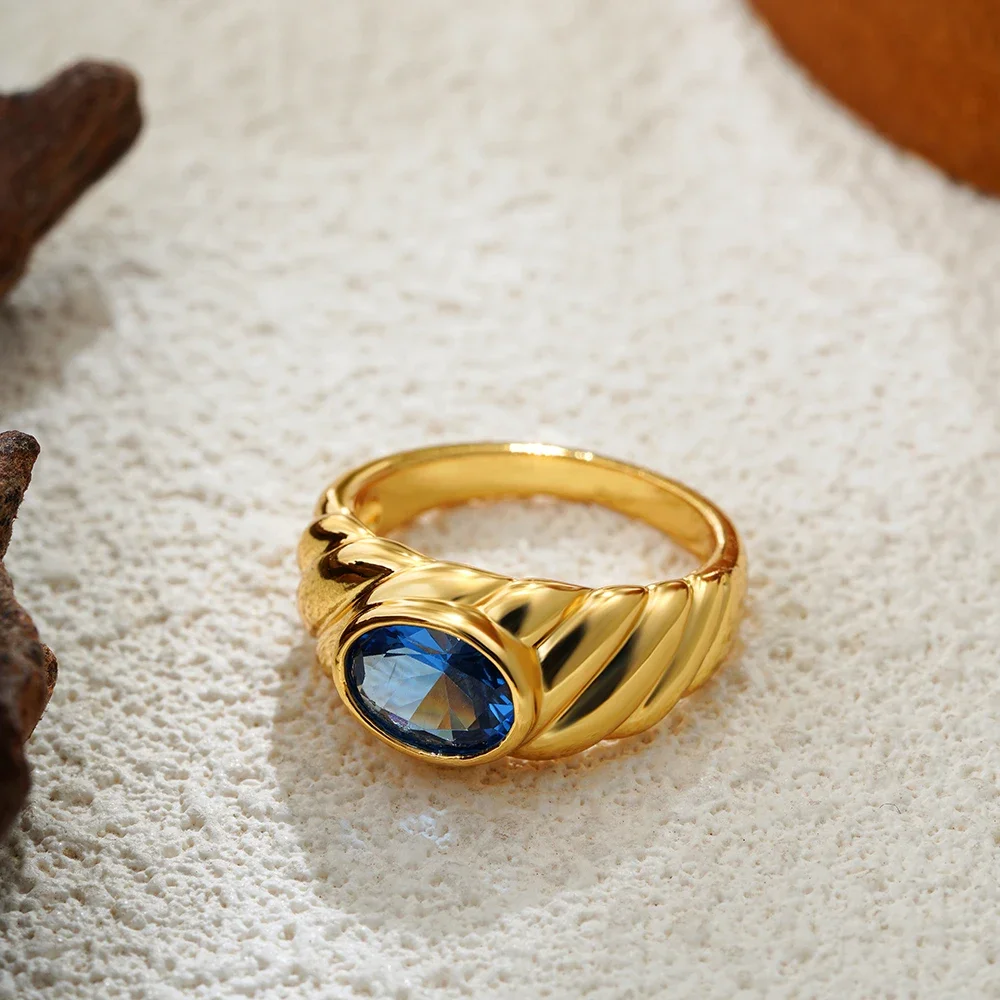 18K Gold Plated Multicolour Shining Oval Crystal Rings for Women Hypoallergenic CZ Zircon Finger Ring Vintage Jewelry Wholesale