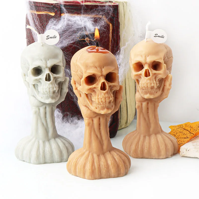 

3D Halloween Skull Claws Candle Silicone Mold Abstract Skull Head Portrait Plaster Candle Making Resin Mould Holiday Party Decor