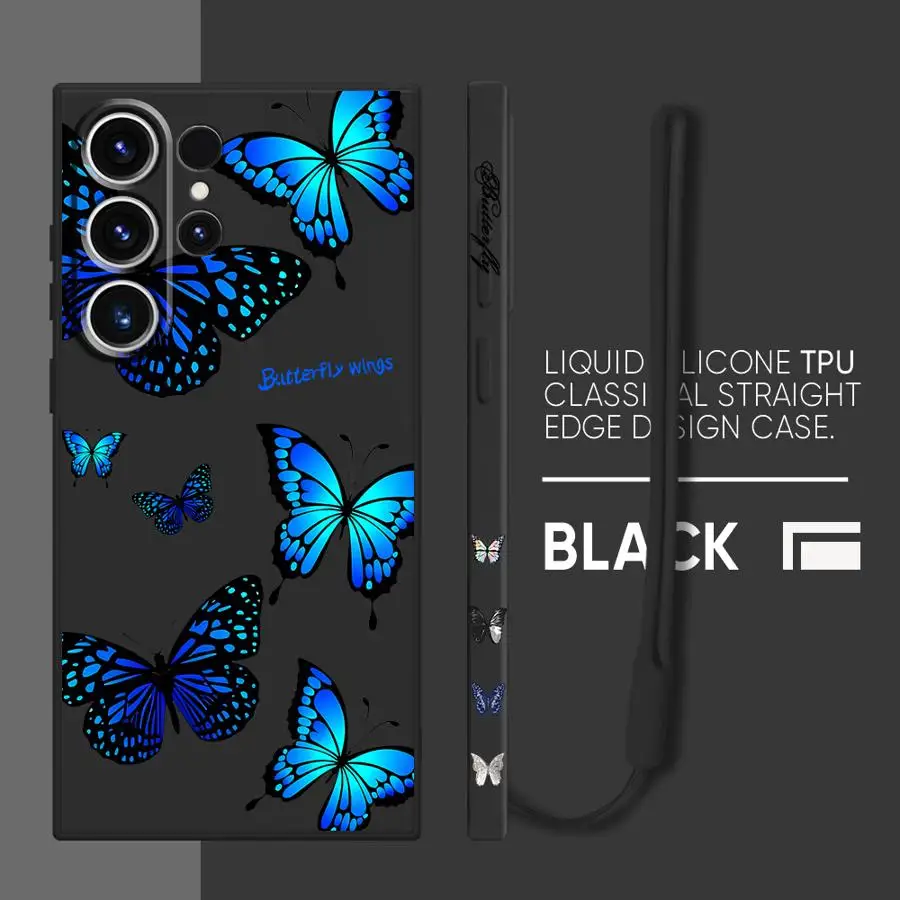 Elegant Blue Butterfly Lanyard Silicone Phone Case