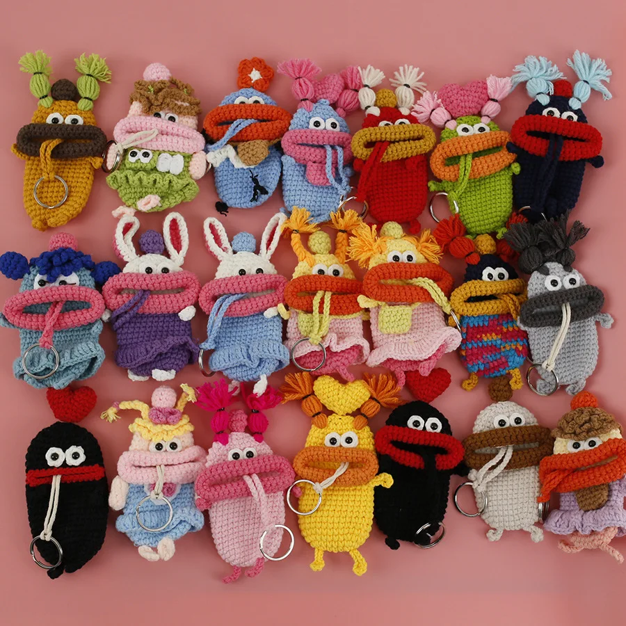 面白いかぎ針編みキーホルダー編み物かわいいソーセージ口人形