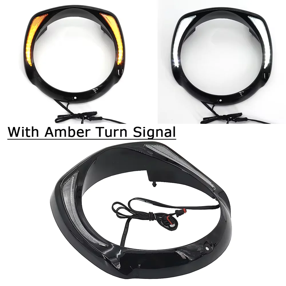Amber Turn Signal LED Headlight Bezel Visor Trim Ring For Harley CVO Touring Electra Glide Street Glide Tri 2014-Up motorcycle led lights motorcycle accessories