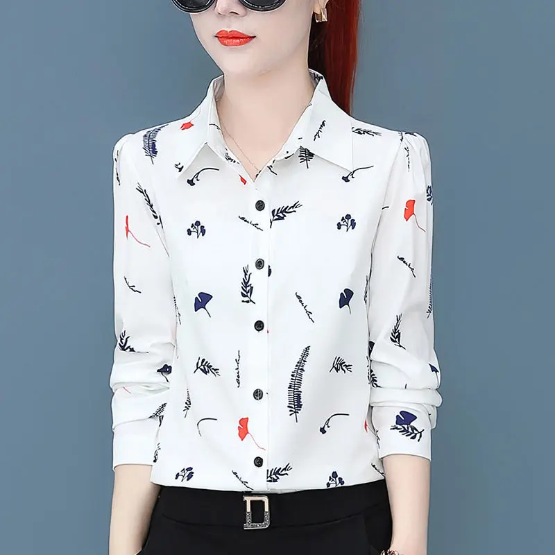 

Новинка весна-осень шифоновая рубашка с принтом женский топ с длинными рукавами для мам среднего возраста Цветочный Топ Женская блузка