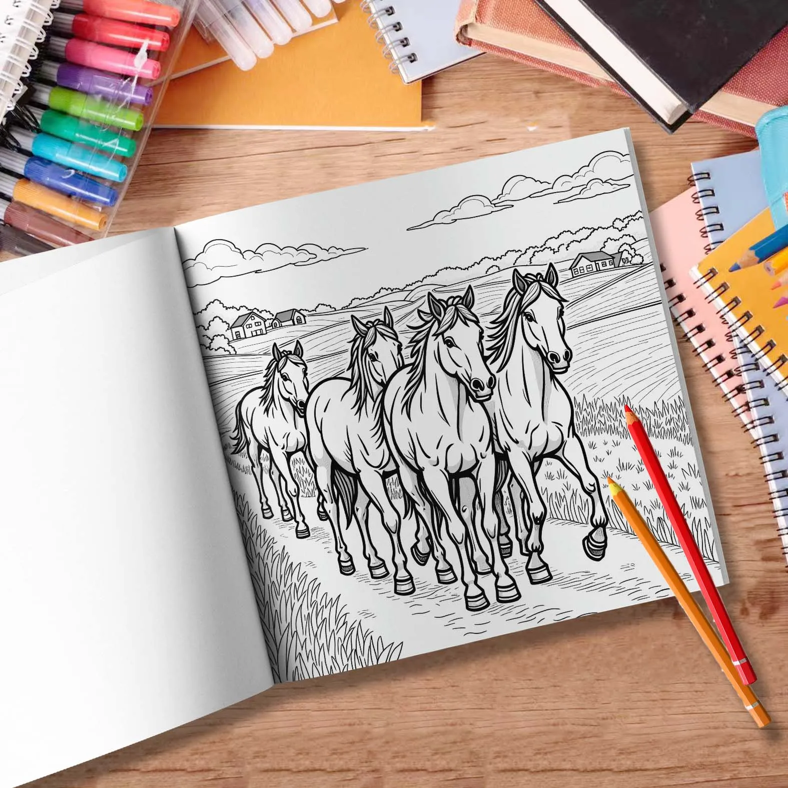 Beautiful Horse Coloring Ideas Theme Colouring Book 24 Pages Hand Painted Coloring Books Soothing Stress For Adult Picture Book 6