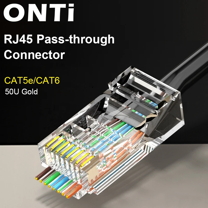 ONTi 10/50pcs CAT6 CAT5E Pass Through RJ45 Modular Plug Network Connectors UTP 50μ Gold-Plated 8P8C Crimp End for Ethernet Cable