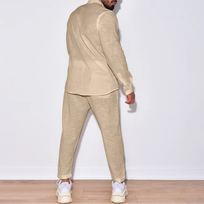 Autumn and Winter White Shirts Pants for Mens Suit 2023 Fashion Versatile Casual  Sports Blouse Cargo Trousers Set Clothes