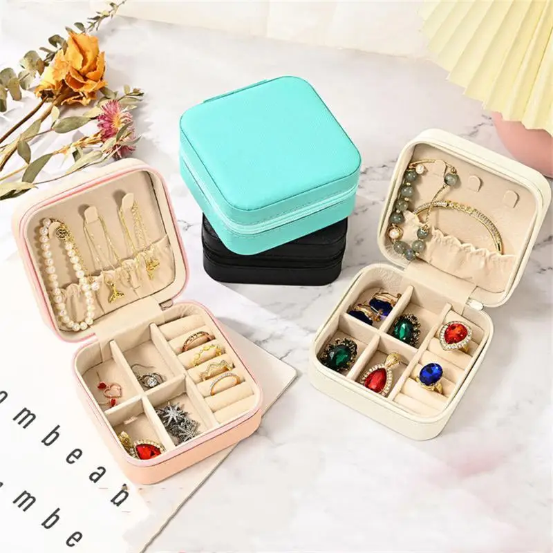 

Jewelry Organizer Display Travel De Joyas Leather Storage Box With Zipper Home Jewelry Case Boxes Earrings Necklace Ring Storage