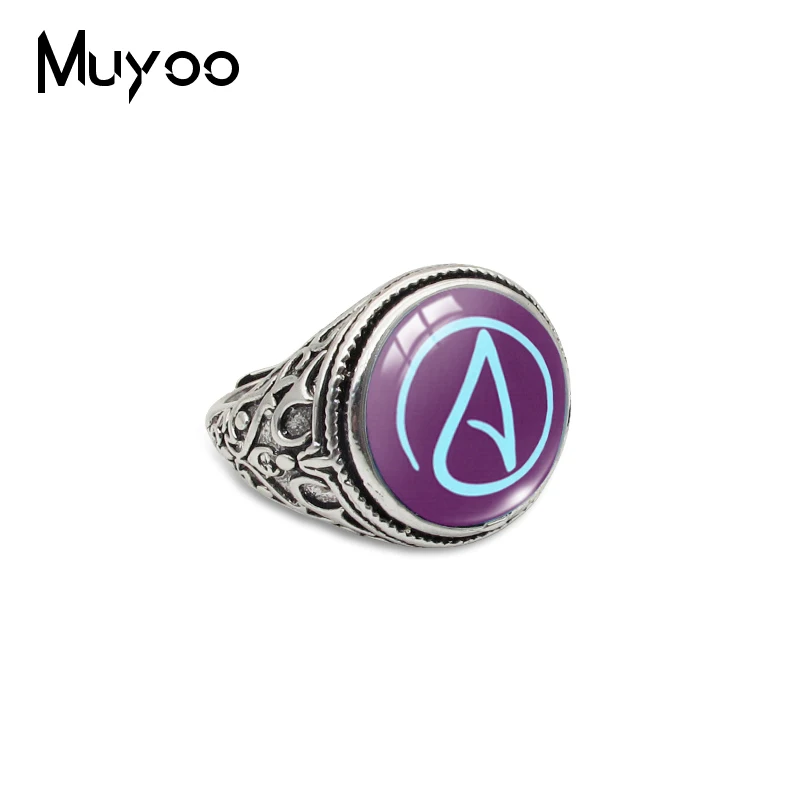 Atheist Atheism Symbol Antique Rings for Men Atheist Logo Glass Cabochon Fashion Dome Rings Handmade Jewelry Vintage Ring 2
