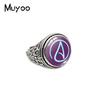 Atheist Atheism Symbol Antique Rings for Men Atheist Logo Glass Cabochon Fashion Dome Rings Handmade Jewelry Vintage Ring 2