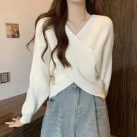 Spring Hot Sale Of The Season Women's Pure Desire Design Knitwear Short V-Neck Top Trendy Cotton Simulation Polyester Fiber Full
