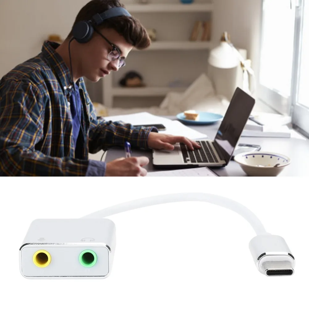 7.1 채널 USB 사운드 카드 플러그 앤 플레이 3.5mm 암형 타입-C - 3.5mm 오디오 어댑터 드라이버 불필요 알루미늄 합금 USB 오디오 분배기
