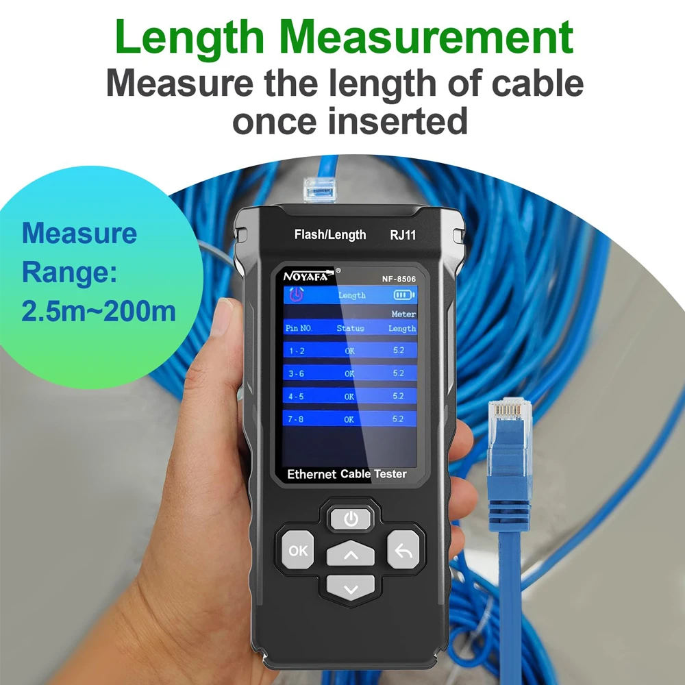 Noyafa Networt Cable Tester with Ping/Poe NF-8506 LCD Display Cable Tracker Measure Length Wiremap Tester Networt Tools