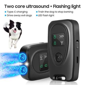 Repellente per cani ad ultrasuoni a doppia testa con torcia a LED, dispositivo di caccia per cani con luce lampeggiante, dispositivo antilaio per cani