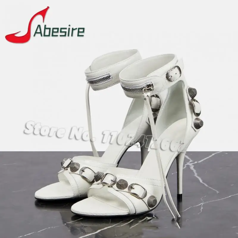 

Roman Rivet Metal Buckle Women's Sandals Summer New Open Toe Thin High Heels Fashion Party Retro Pumps Female Stiletto Shoes