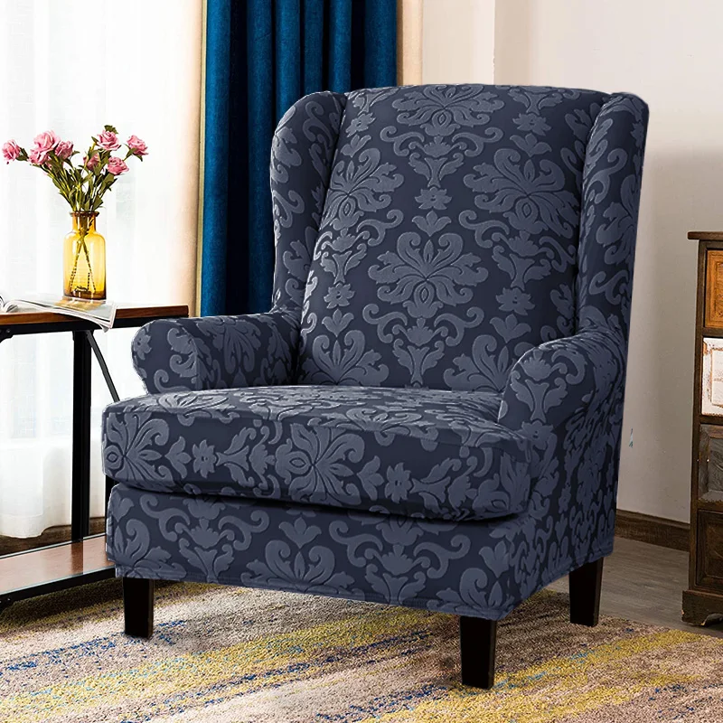 Thicken Jacquard Floral Wing Back Chair Cover Stretch Sofa