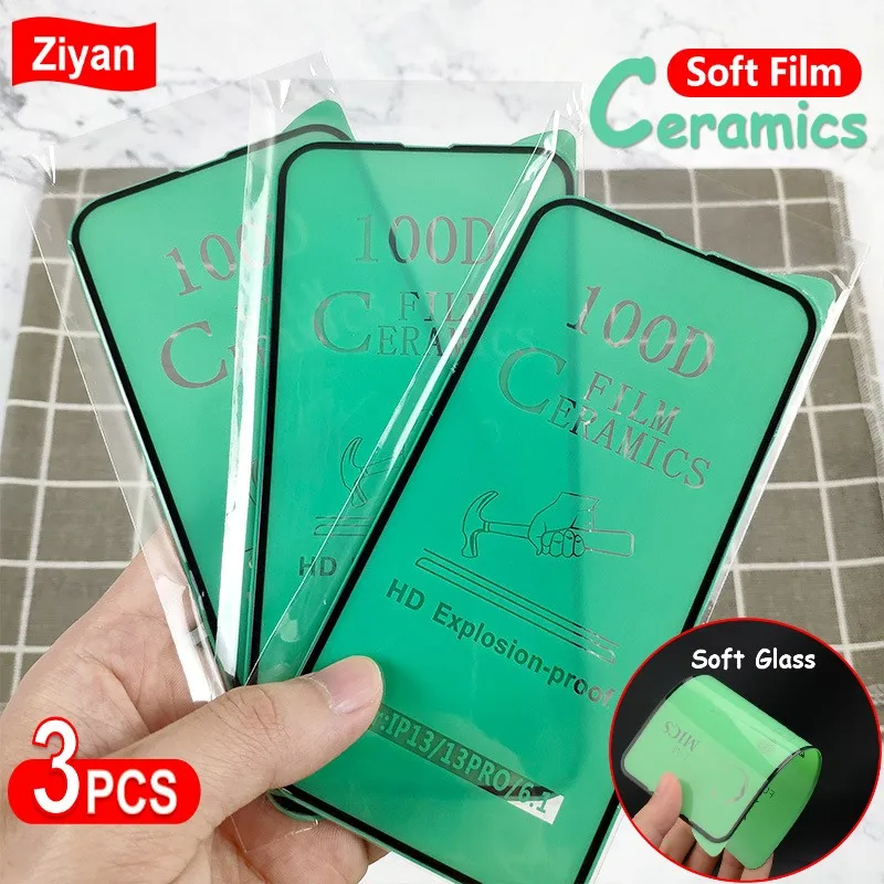 

3Pcs 100D Soft Ceramic Protective Glass For iPhone 14 12 13 Pro XR XS Max X 8 7 6S Plus Mini Screen Protector For i11 PMMA Film