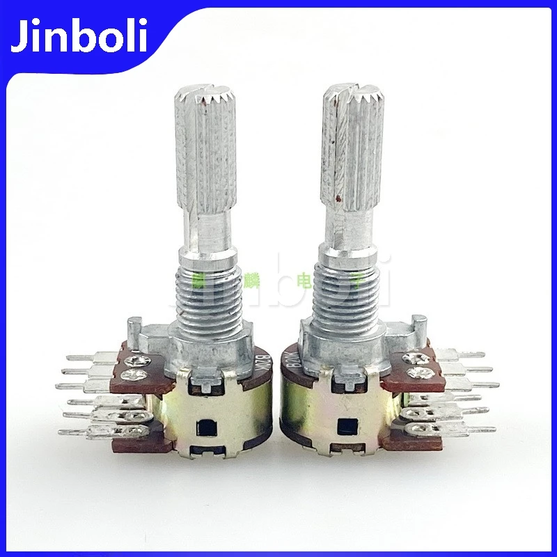 R1210G 12 Type B20K 6Pins Dual Speaker Amplifier Audio Treble And Bass Volume Potentiometer Flower Shaft Length 25mm 2PCS