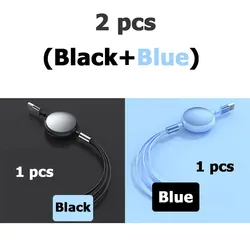 Universal Retractable 3 - in - 1 100W Super Fast Charging Cable - 1.2M Length - 1.2M (Black with Blue)