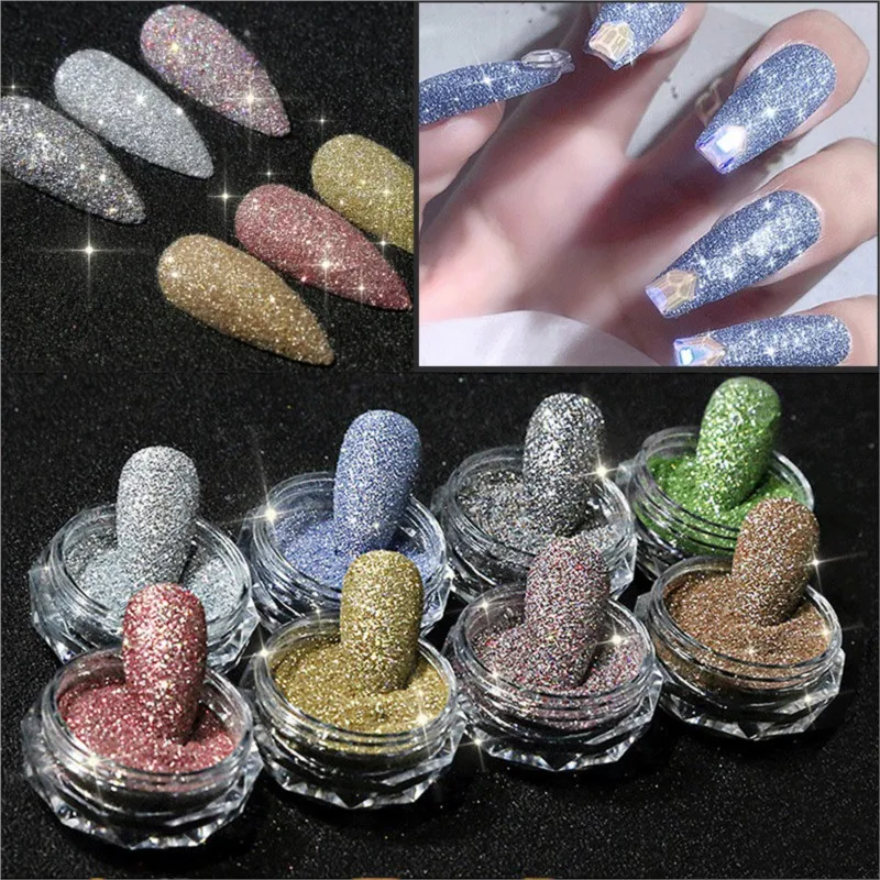 1-Jar Nail Crystal Diamond Powder Sparkling Aurora Pigment Nail Art Glitter Holographic Micro Drill Glass Manicure Chrome Dust #