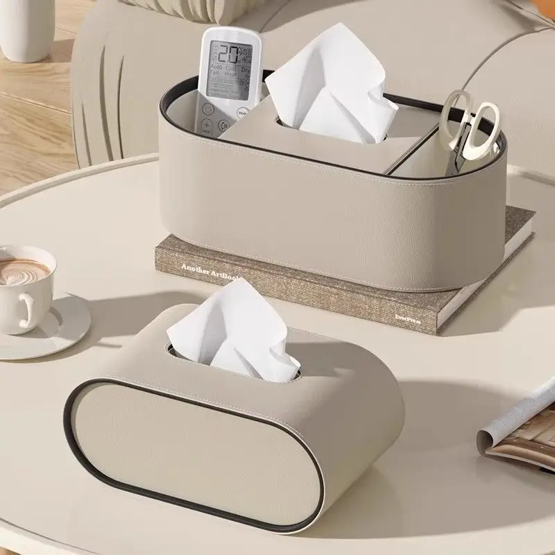 PU Leather Tissue Box With Storage Rack Home Decor Paper Holder Napkin Holder For Office Table, Countertop, Night Stand & More 5