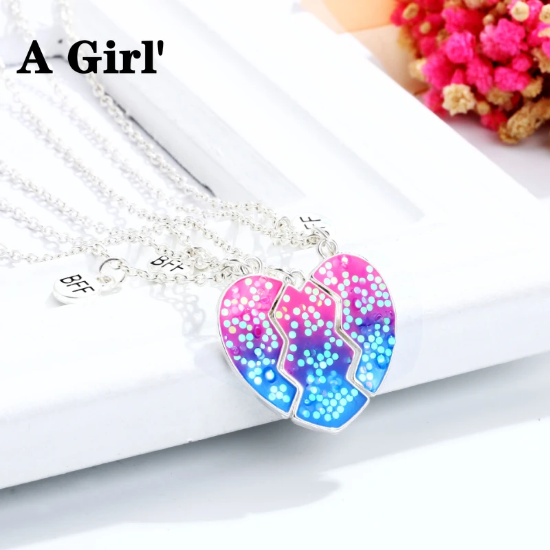 Bff collar con colgante de corazón para mujer y niña, cadena con colgante de corazón roto, esmalte regalo de joyería, 3 paquetes|Collares - AliExpress