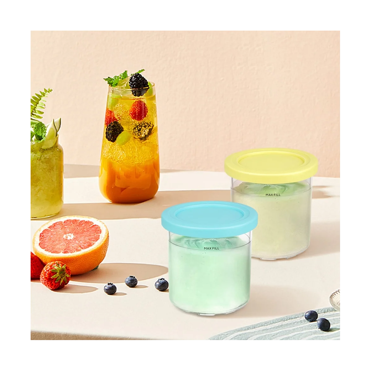 4PCS Ice Cream Pints and Lids for Ninja Creami NC301 NC300 NC299AMZ Series Ice Cream Storage Containers Food Freezer 5