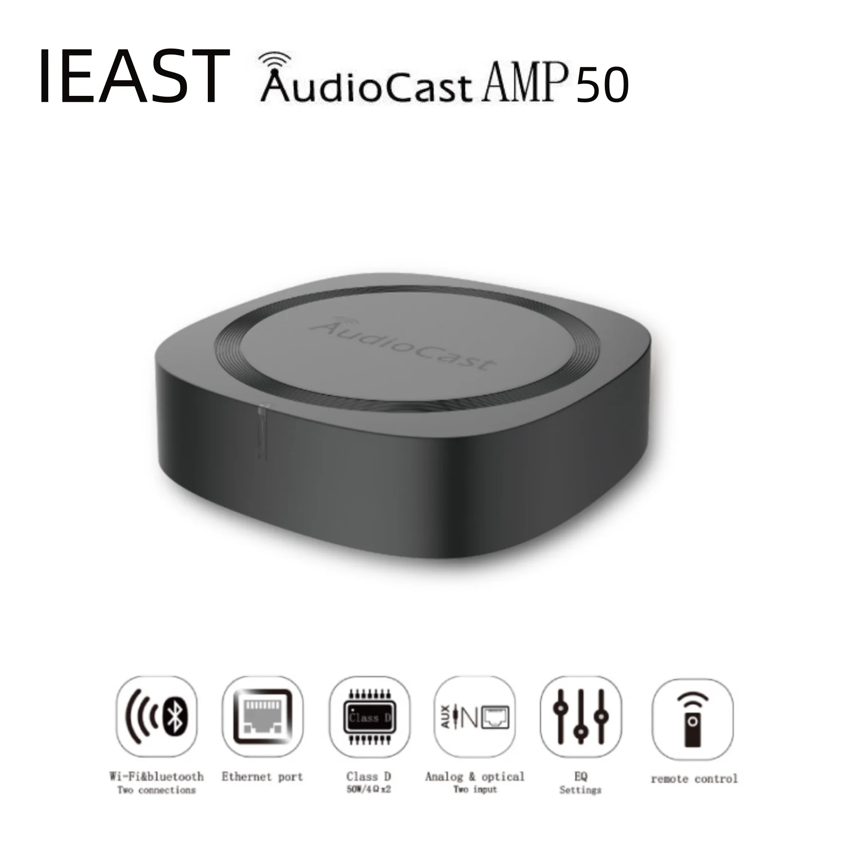 

IEAST Audiocast AMP50 Airplay wireless WiFi & Bluetooth 5 amplifier audio receiver lossless multi room DLNA, UPnP tidal