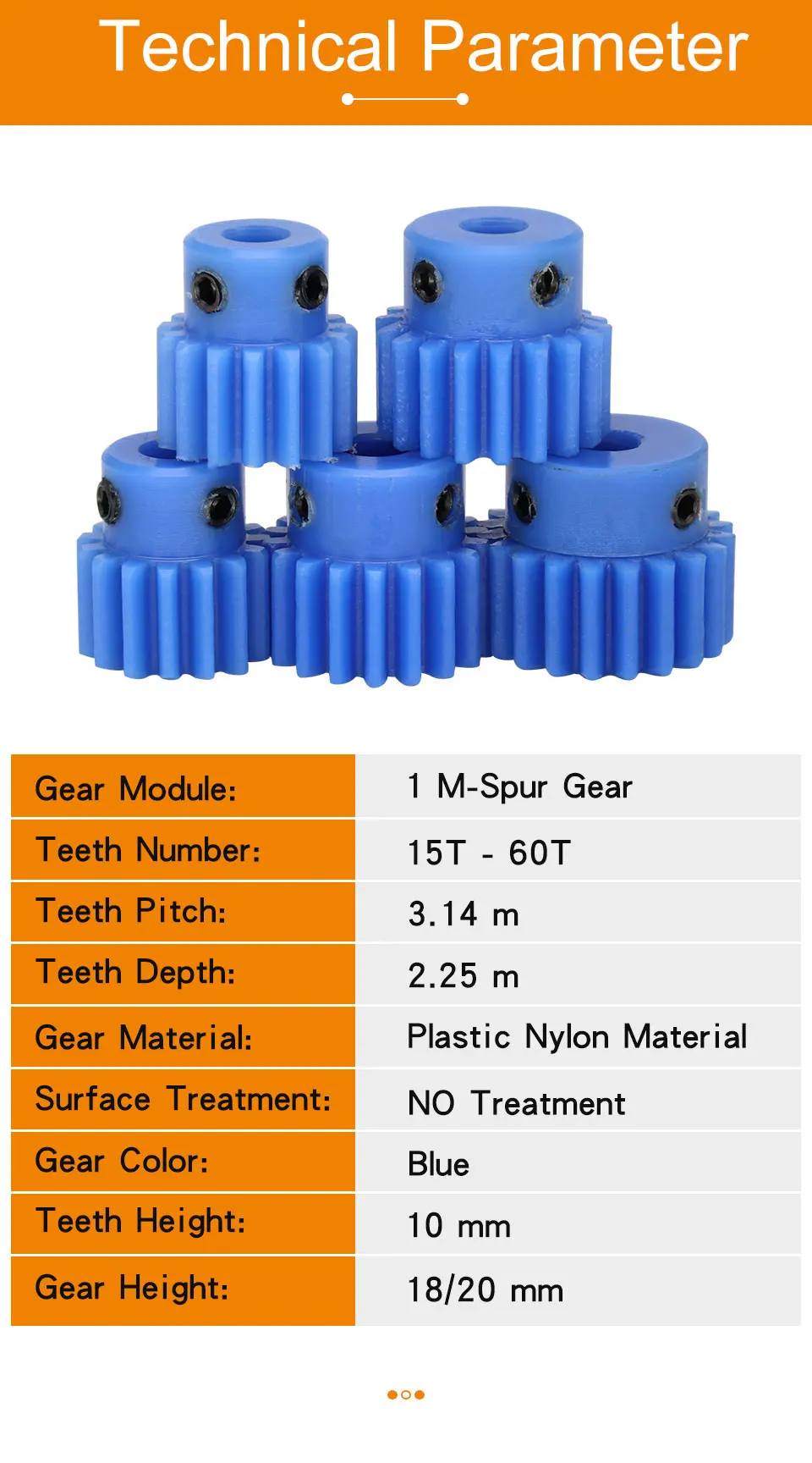 engrenagem parte, 1M-passo dos dentes de 45T