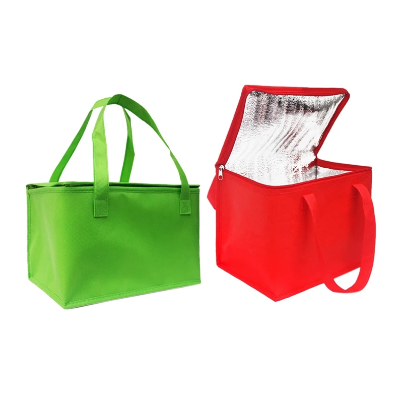 

2X Foldable Large Cooler Bag Portable Food Cake Insulated Bag Aluminum Foil Thermal Box Waterproof Green & Red Retail