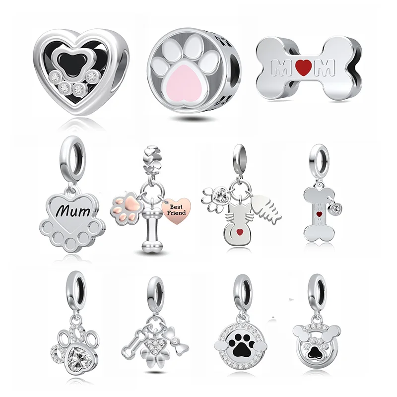 Fc Jewelry Fit Original Pan Charm Bracciale 925 Argento Best Friends Bone Dog Paw Cat Mum Bead Per Fare Le Donne Berloque 2024 Fai Da Te