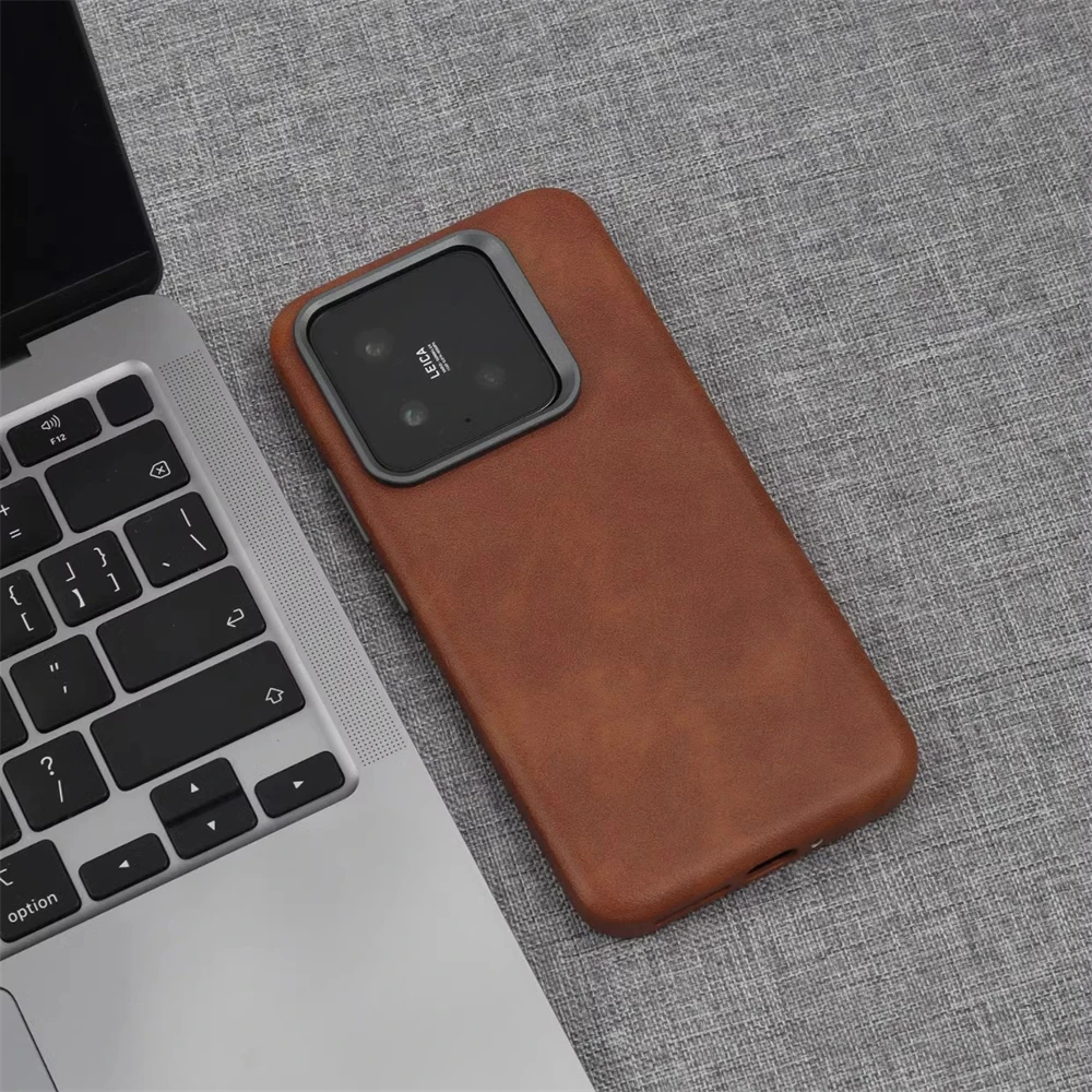 Luxury Business Retro Leather Case with Magnetic Wireless Charging and Alloy Lens Protection - Shockproof Cover