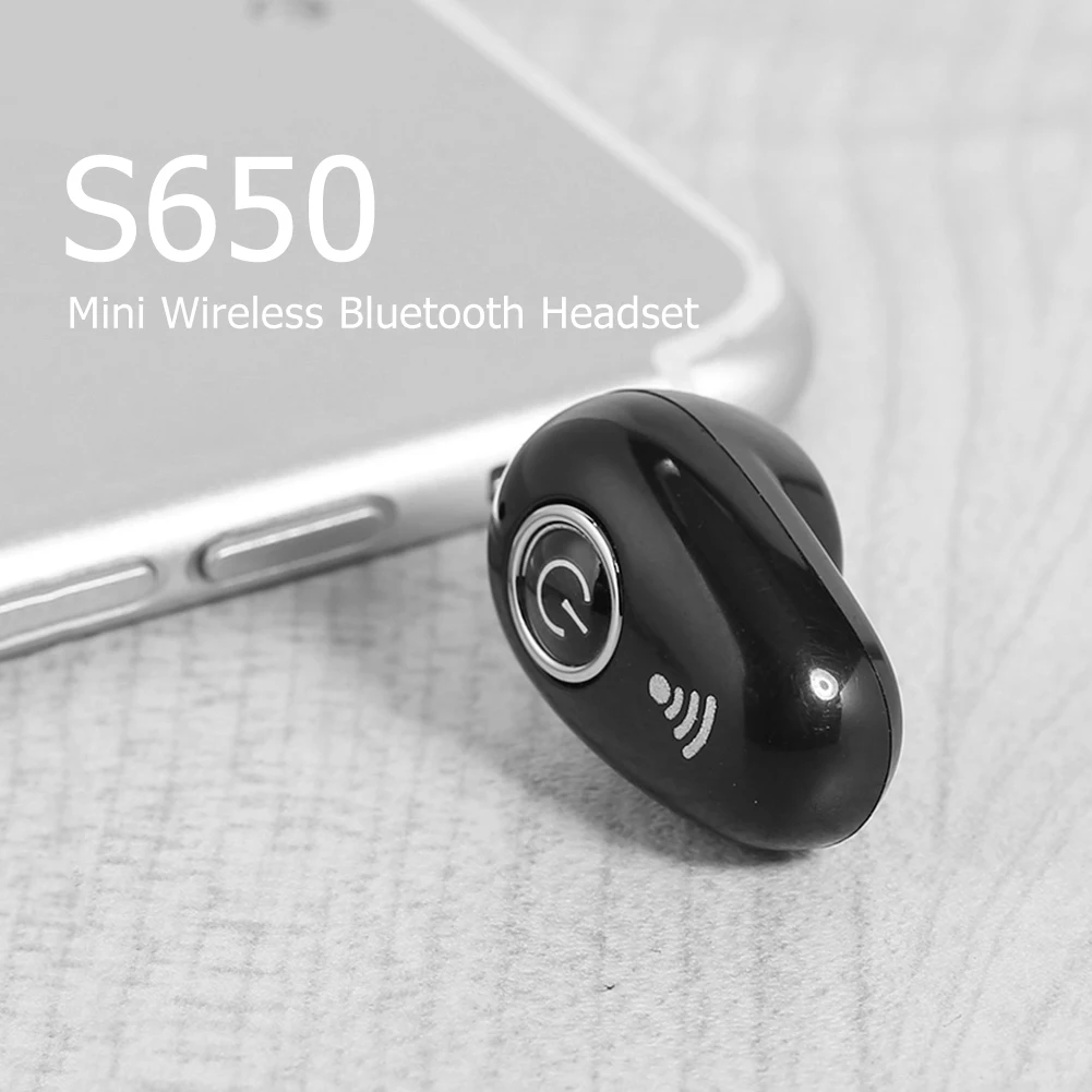 S650 무선 블루투스 호환 미니 이어폰, 핸즈프리 인비저블 이어버드, 블랙