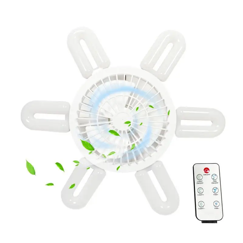 

Fan Light with Remote E27 Foldable Led Ceiling Fan with Remote Control 4 Modes Light Bulb 6U 60W Quiet Operation for Garage