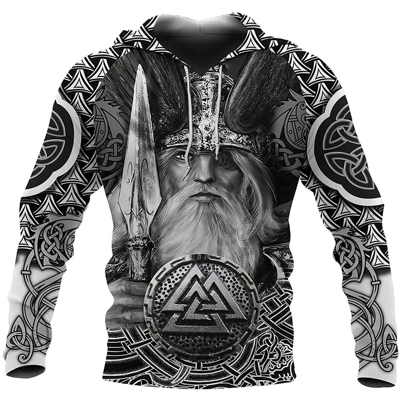 2024 Mens Hoodies Eagle Tattoo Pattern Vikings 3D Printed Fashion Casual Harajuku Hip Hop Autumn And Winter Oversized Sudaderas