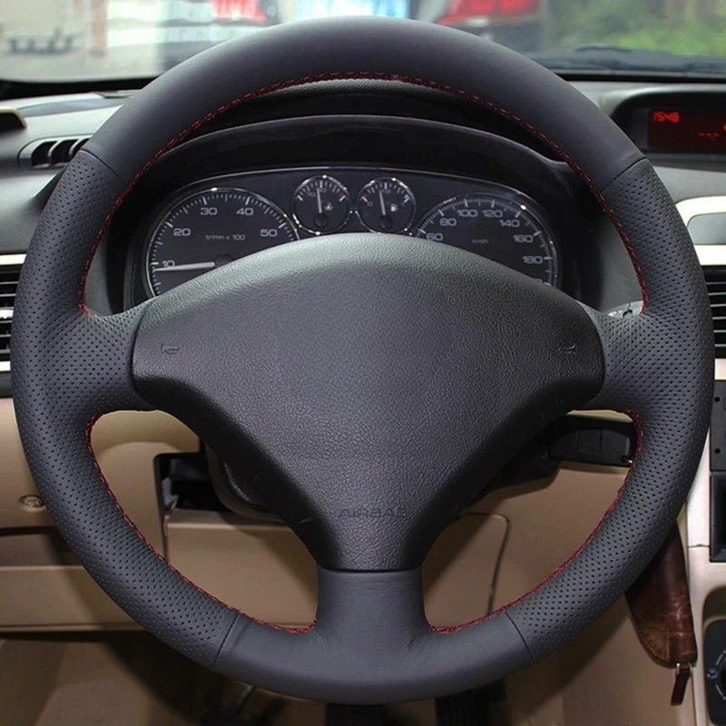 

Black Genuine Leather Hand-stitched Car Steering Wheel Cover For Peugeot 307 2001-2008 307 SW 2005-2008 Car Accessories