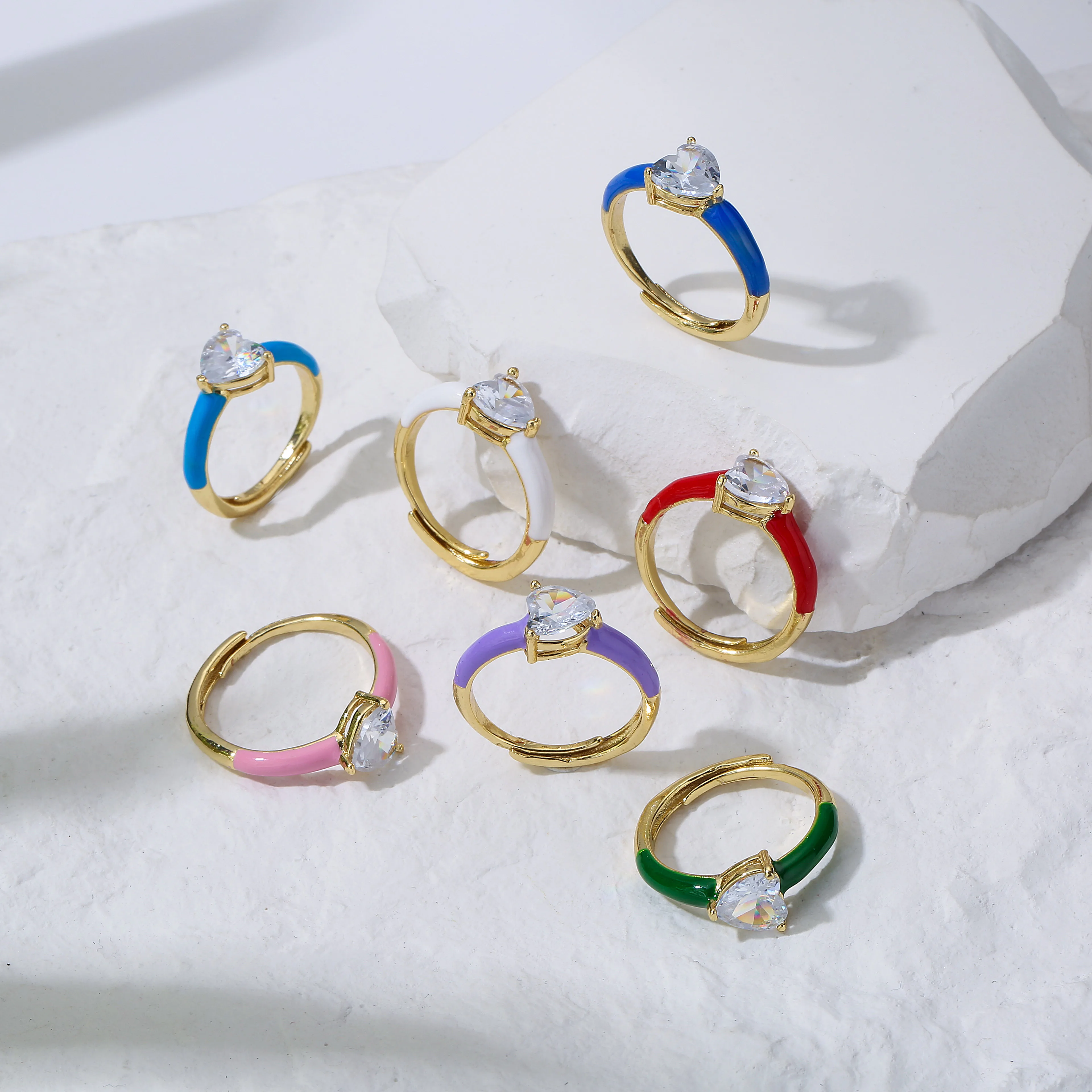 bagues de Couple en émail avec joli cœur pour femme et fille, anneaux ronds multicolores en forme de cœur