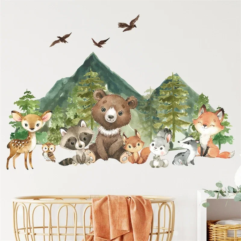 Wall Stickers Forest Animals Bear Deer for Kids Rooms Child Wall Decals Boys Nursery Room Decoration Cartoon Animals wall stickers,vinyl decal stickers,children room decoration