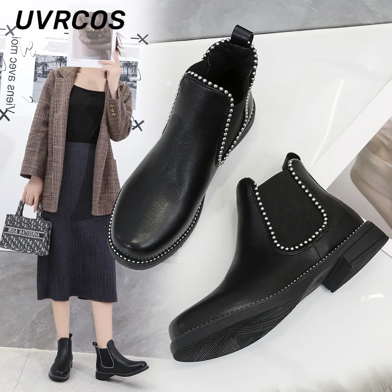 Thick Heel Mid-tube Women Boots Single Ankle Boots Women Rivet Leather Boots Retro Short Tube Casual Thick-soled Shoes 2022 New