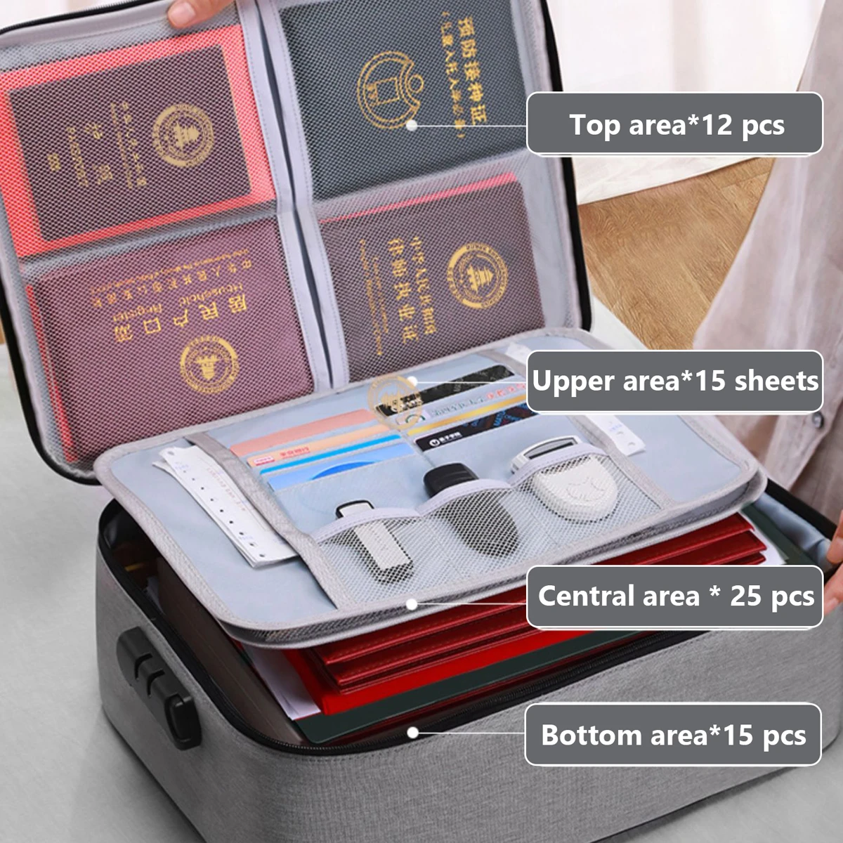 Document Storage Bag Multi-layer Large Capacity File bag Password Briefcase Organize Pouch Accessories Supplies - 2