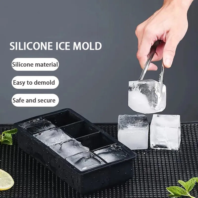 4/6/8 Grid Big Ice Tray Mold DIY Ice Maker Cube Tray Box Large Food Grade Silicone Cube Square Mold