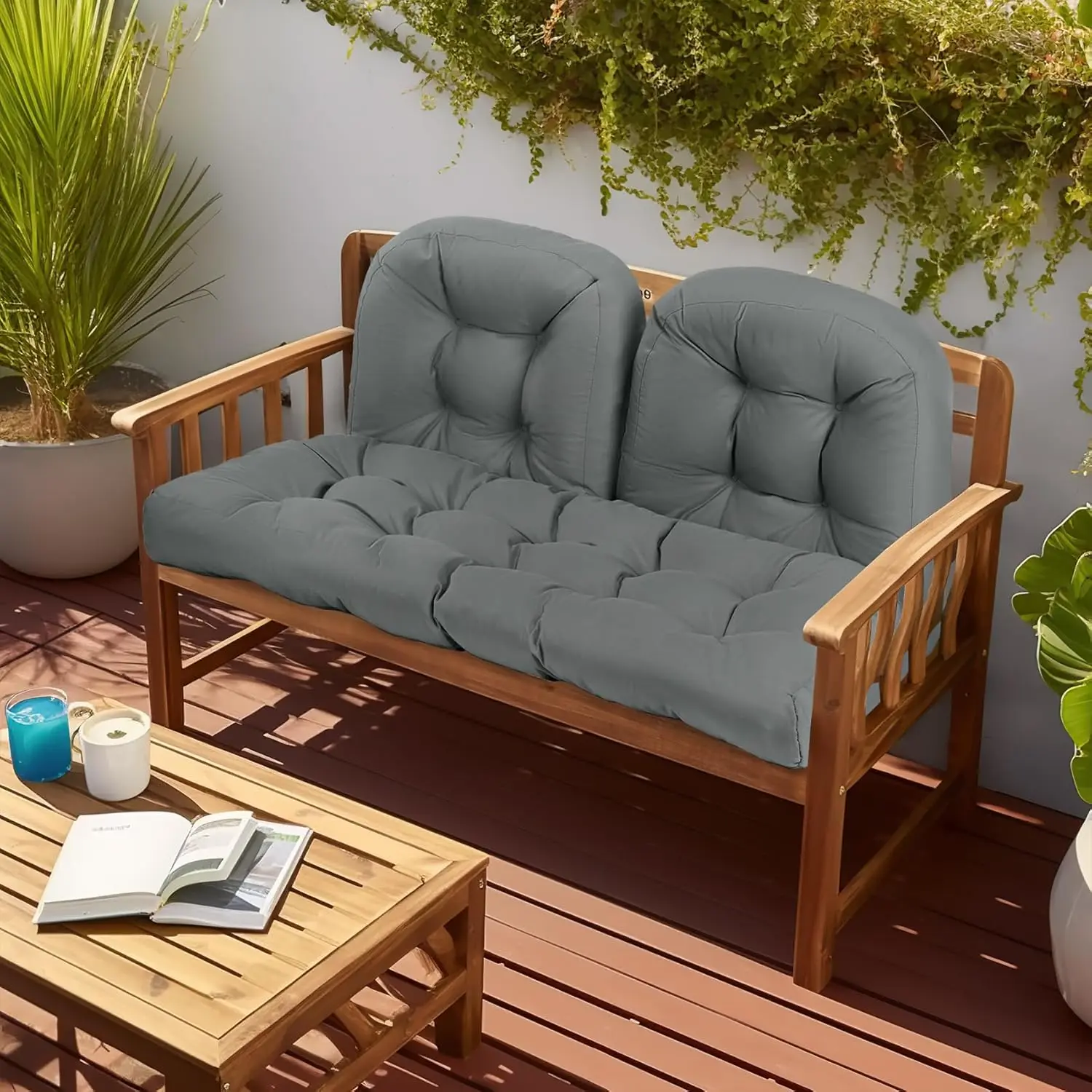 Wicker Chair Cushions Set of 3. Anti-Slip. Waterproof. 5 Inch Extra Thick. Dark Grey. 44x19.