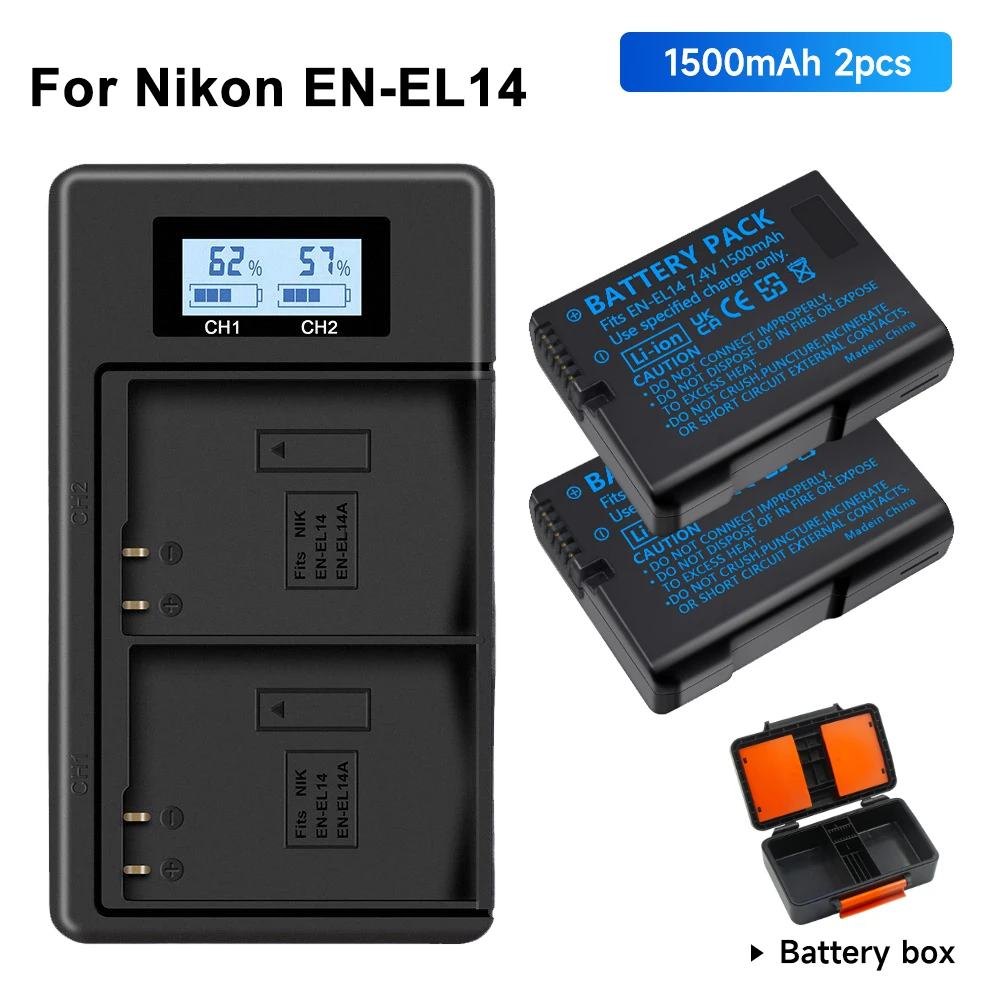 

1500mAh EN-EL14a EN-EL14 Battery for Nikon DF D5500 D5600 D3400 D3500 D5100 D5200 D5300 D3100 D3200 D3300 COOLPIX P7700 P7800