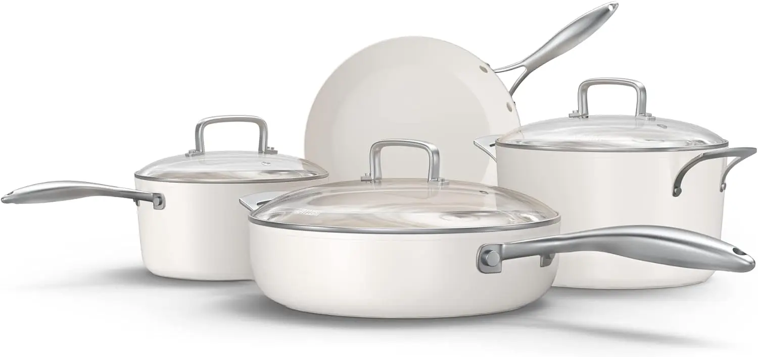 

Ceramic Cookware Set (7 Piece) - Non Toxic, PTFE & PFOA Free - Oven Safe & Compatible with All Stovetops (Gas, & In