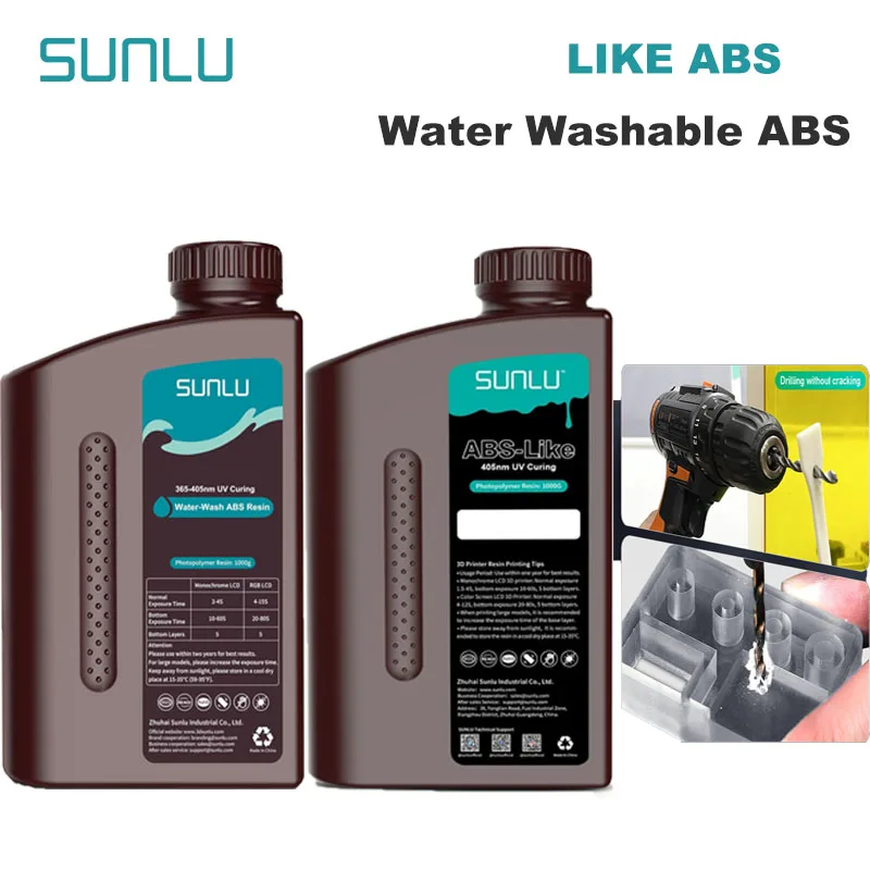 SUNLU 1KG ABS como/resina ABS lavable con agua 1000G/botella 405nm resina fotopolímero de curación UV rápida para Material de impresora LCD 3D