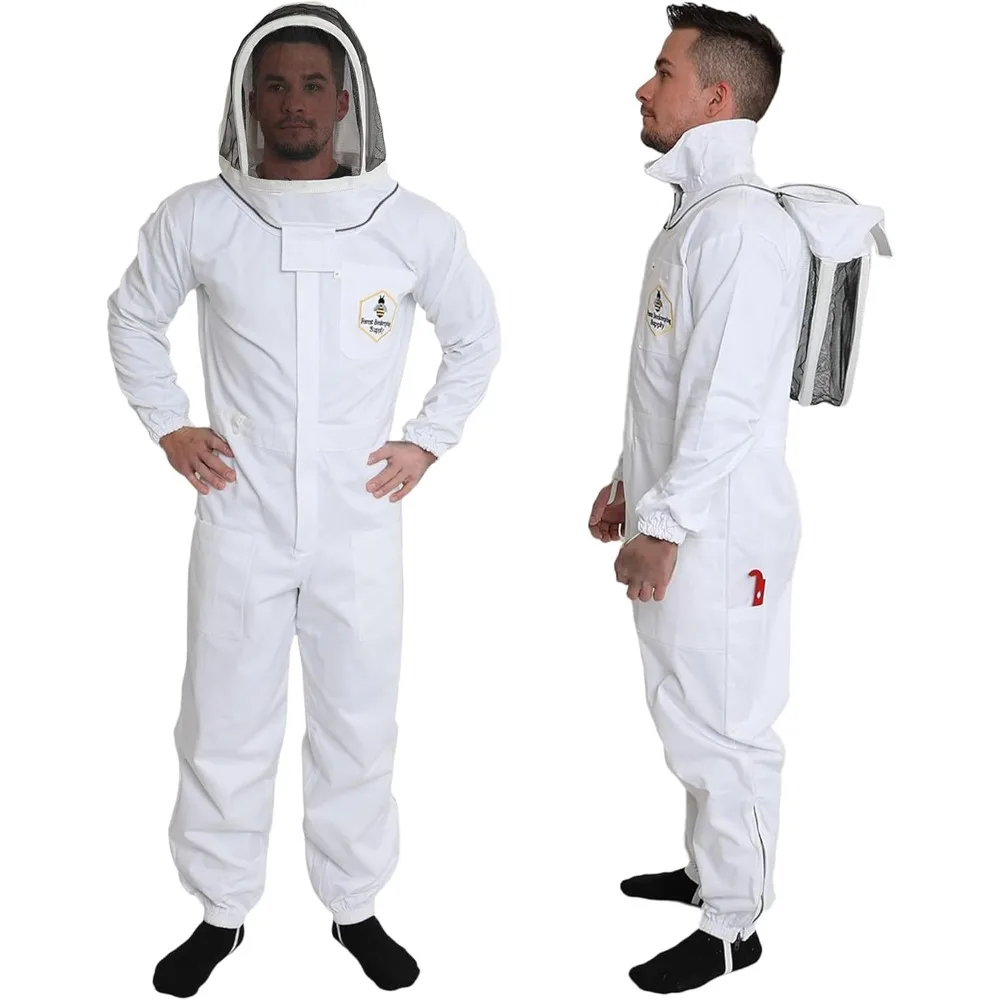 Premium Cotton Bee Suit with Fencing Veil Suitable for Beginner and Commercial Beekeepers Includes Metal Brass Zippers Straps