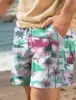 Fashion Palm Tree Tropical Printed Men's Board Shorts Hawaiian Swim Trunks Drawstring Comfort Breathable Vacation 2