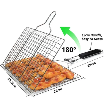 Large Portable Folding Fish Grill Baskets for Outdoor Grill Vegetables Stainless Steel BBQ Grilling Basket With Handle YYA01 2