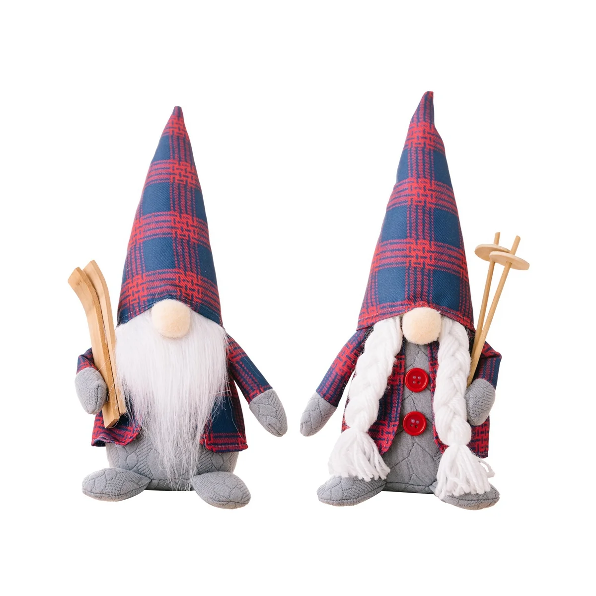 

Christmas Ornament Red and Blue Checker Couple Gnomes Rudolph Doll Faceless Gnome Doll Christmas Decoration Supplies B