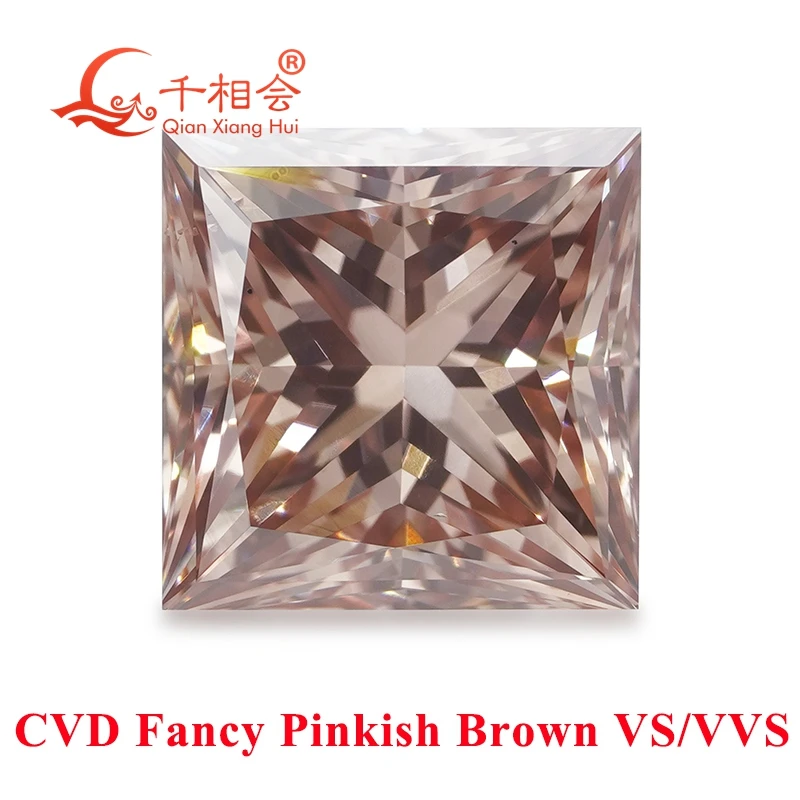 Lab Grown CVD Diamond Fancy Pinkish Brown Square Shape Clarity VS2 1ct-2ct GEMID Certified Loose Stone